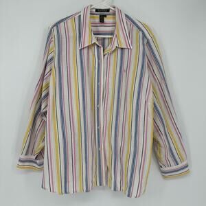 Lauren Ralph Lauren Shirt Womens 2X Multicolor Stripe Button Front Roll Tab